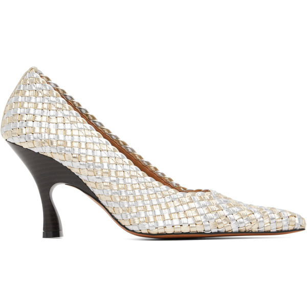  Stella Mccartney Silver & Gold Elsa Woven Metallic Heels 