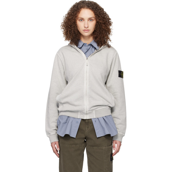  Stone Island Gray 6100032 Malfilé Fleece Old Effect Hoodie 