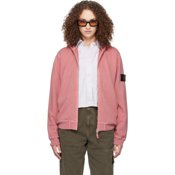  Stone Island Pink 6100032 Malfilé Fleece Old Effect Hoodie 