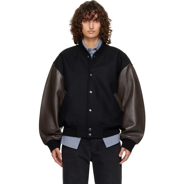  Studio Nicholson Black & Brown Alph Leather Bomber Jacket 