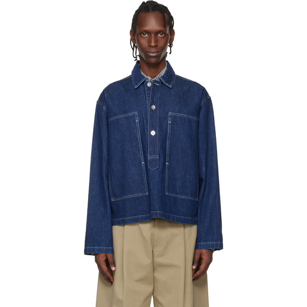  Studio Nicholson Indigo Aaron Levine Edition York Popover Denim Shirt 