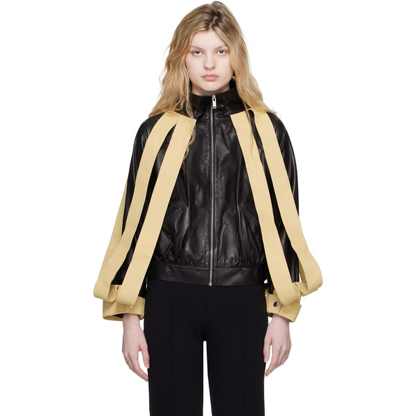  Super Yaya Black & Yellow Lansquenet Leather Bomber Jacket 