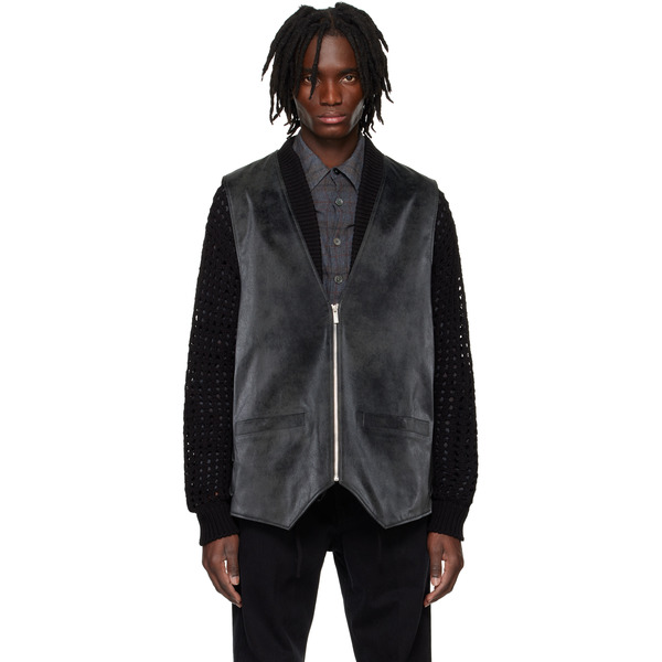  System Black Knotted Faux-suede Vest 