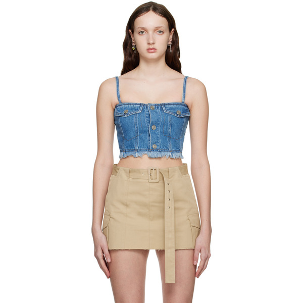  System Blue Paneled Denim Tank Top 