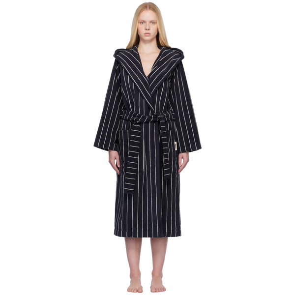  Tekla Black & White Terry Hooded Bathrobe 