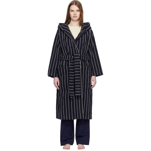  Tekla Black & White Terry Hooded Bathrobe 