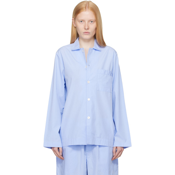  Tekla Blue Poplin Long-sleeved Pyjama Shirt 
