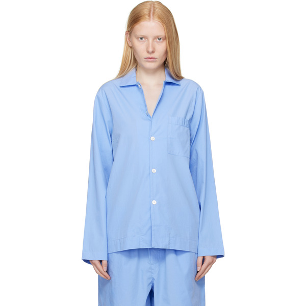 Tekla Blue Poplin Long-sleeved Pyjama Shirt 