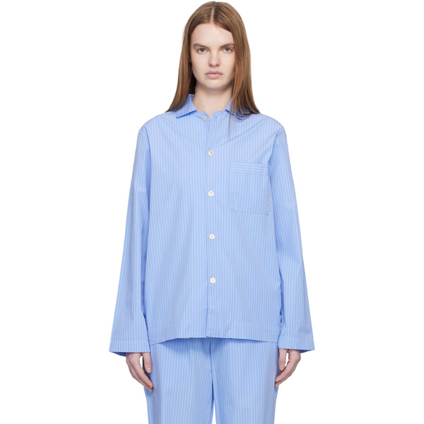  Tekla Blue Poplin Long-sleeved Pyjama Shirt 