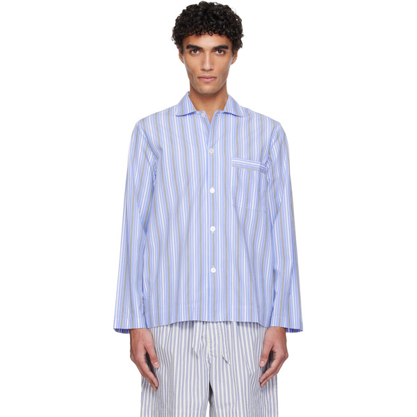  Tekla Blue Poplin Long-sleeved Pyjama Shirt 