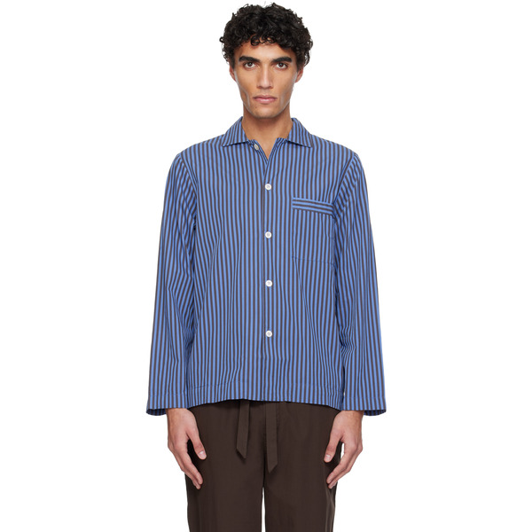  Tekla Blue Poplin Long-sleeved Pyjama Shirt 