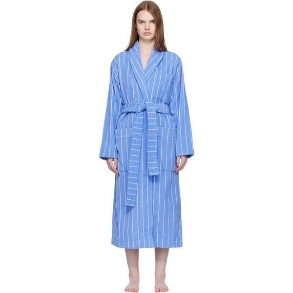  Tekla Blue & White Terry Classic Bathrobe 
