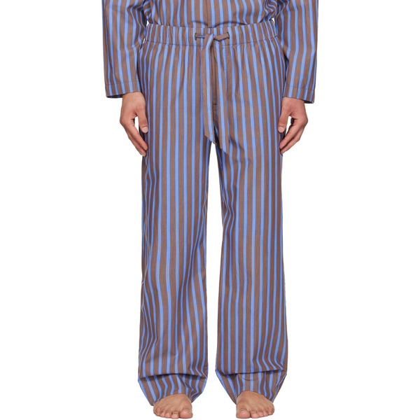  Tekla Brown & Blue Poplin Pyjama Shorts 