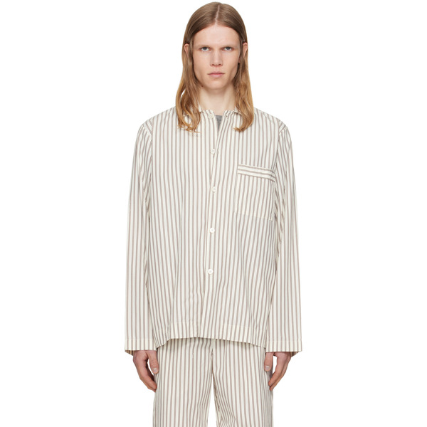  Tekla Brown & Off-white Poplin Long-sleeved Pyjama Shirt 