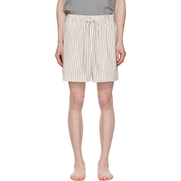  Tekla Brown & Off-white Poplin Pyjama Shorts 