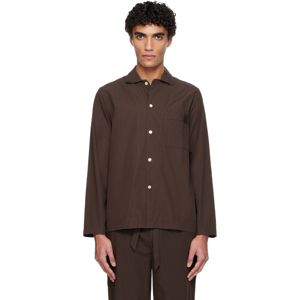  Tekla Brown Poplin Long-sleeved Pyjama Shirt 