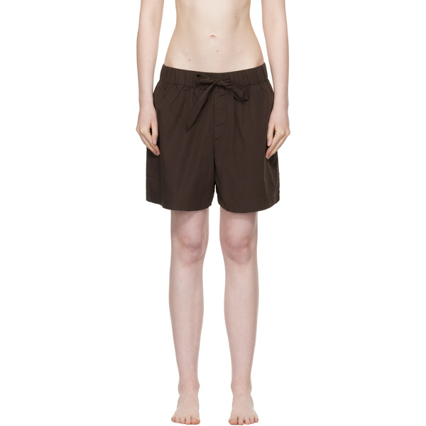  Tekla Brown Poplin Pyjama Shorts 