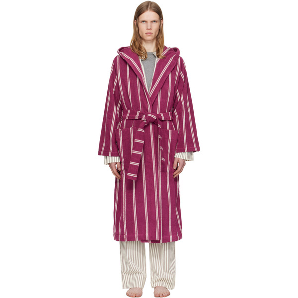  Tekla Burgundy Terry Hooded Bathrobe 