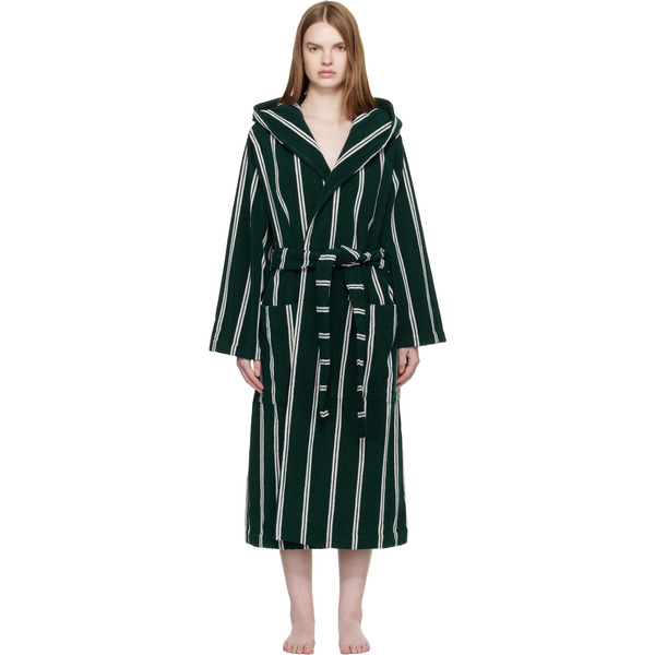  Tekla Green Terry Hooded Bathrobe 