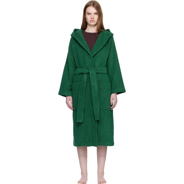  Tekla Green Terry Hooded Bathrobe 