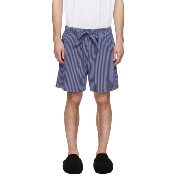  Tekla Navy & Brown Poplin Pyjama Shorts 
