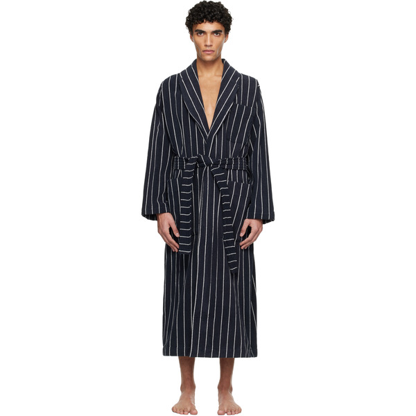 Tekla Navy & White Terry Classic Bathrobe 