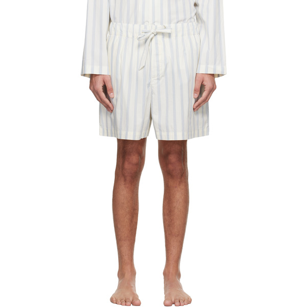  Tekla Off-white & Blue Poplin Pyjama Shorts 