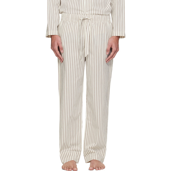  Tekla Off-white & Brown Poplin Pyjama Pants 
