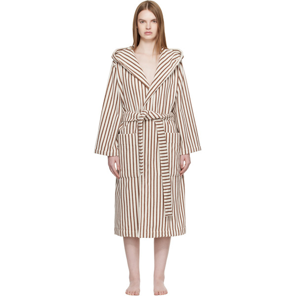  Tekla Off White & Brown Terry Hooded Bathrobe 