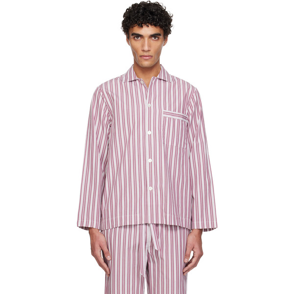  Tekla Pink & White Poplin Long-sleeved Pyjama Shirt 
