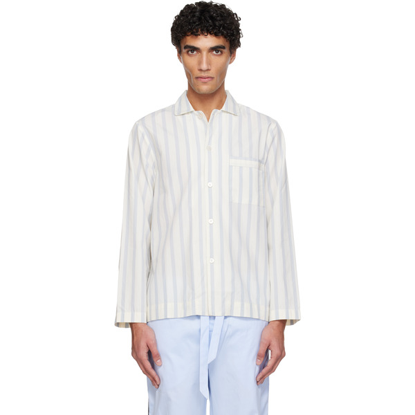  Tekla White & Blue Poplin Long-sleeved Pyjama Shirt 