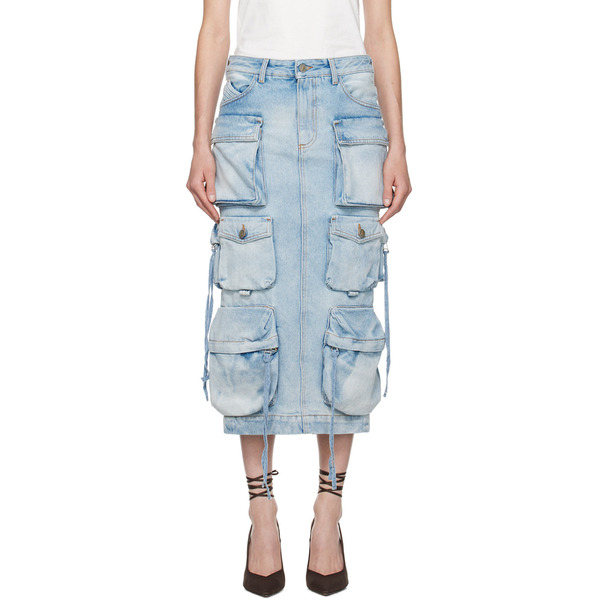  The Attico Blue Pocket Denim Midi Skirt 