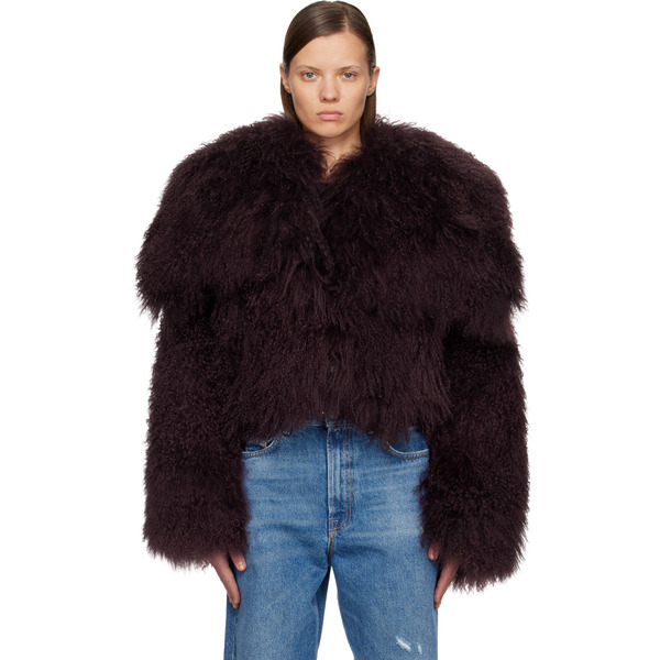  The Attico Burgundy Shearling Bomber Jacket 