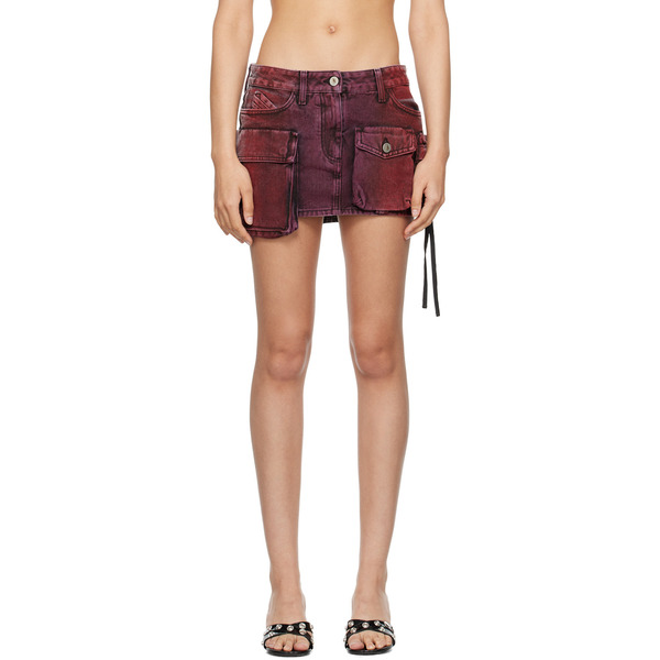  The Attico Red & Gray Fay Denim Miniskirt 