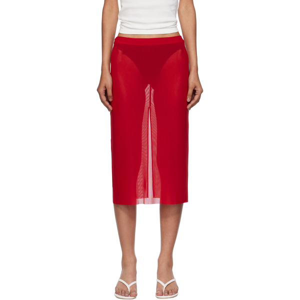  The Frankie Shop Red Suva Sheer Midi Skirt 