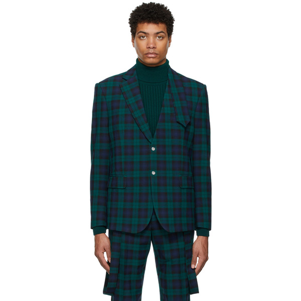  Thebe Magugu Green & Navy Check Blazer 