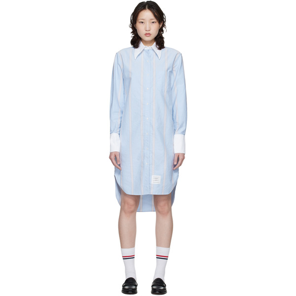  Thom Browne Blue Exaggerated Easy Fit Point Collar Shirt Minidress 