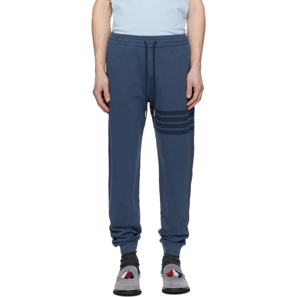  Thom Browne Blue Overdyed Solid Loopback 4 Bar Sweatpants 