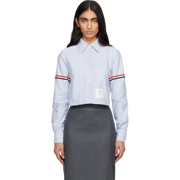  Thom Browne Blue Oxford Armband Cropped Round Collar Shirt 
