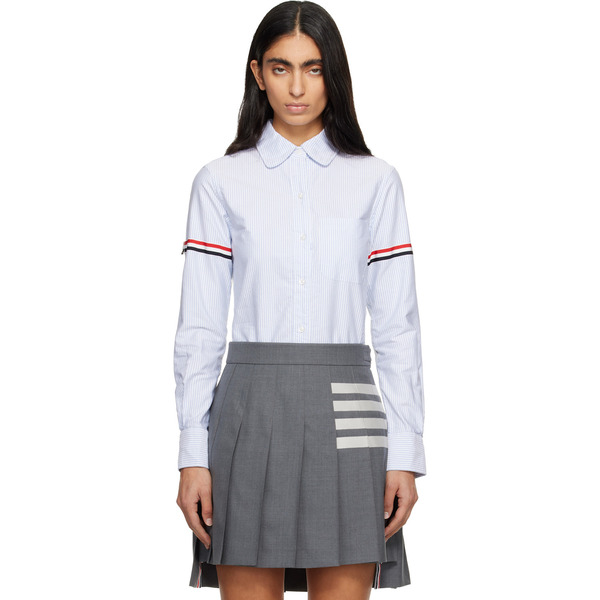  Thom Browne Blue Stripe Oxford Armband Round Collar Shirt 