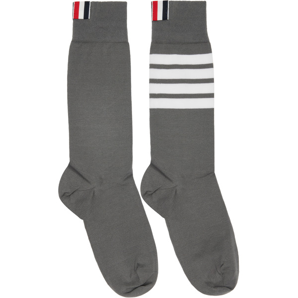  Thom Browne Gray Cotton 4-bar Mid Calf Socks 