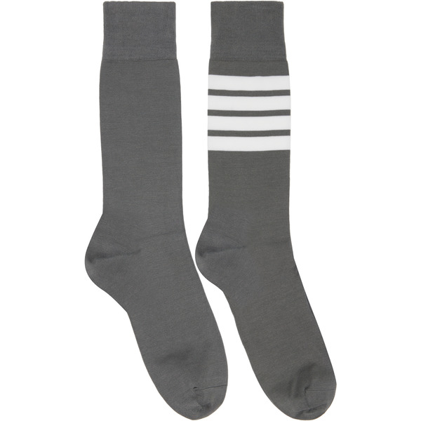  Thom Browne Gray Cotton 4-bar Mid Calf Socks 