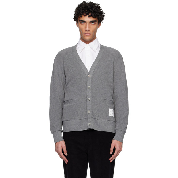  Thom Browne Gray V Neck Cardigan 