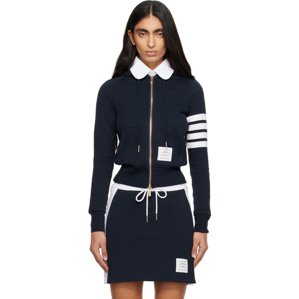  Thom Browne Navy Classic Loopback 4-bar Full Zip Hoodie 