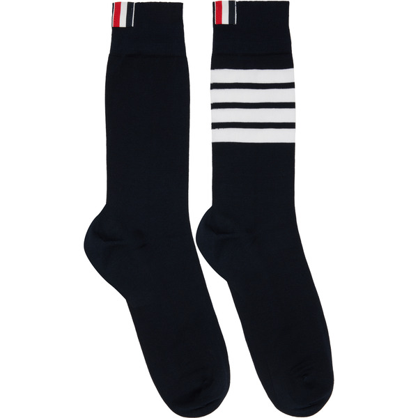  Thom Browne Navy Cotton 4-bar Mid Calf Socks 