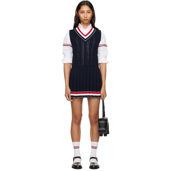  Thom Browne Navy Cricket Rwb Stripe Baby Ladder Cable Minidress 