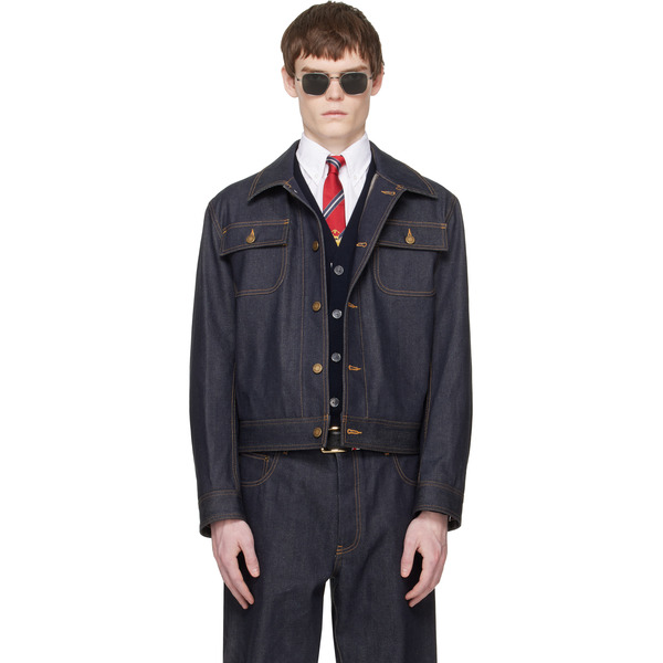  Thom Browne Navy Selvedge Denim Backstrap Utility Jacket 