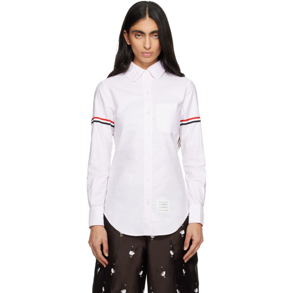  Thom Browne Pink Stripe Oxford Armband Round Collar Shirt 