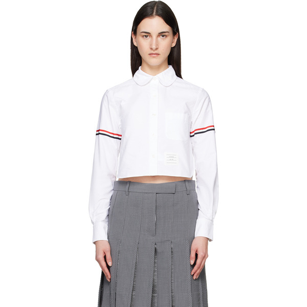  Thom Browne White Armband Cropped Oxford Shirt 