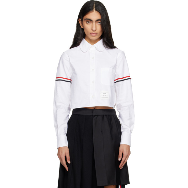  Thom Browne White Oxford Armband Cropped Round Collar Shirt 